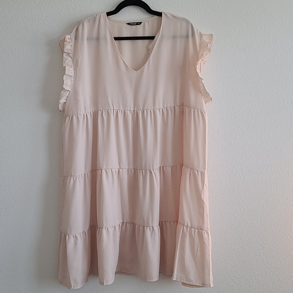 cream v neck smock dress